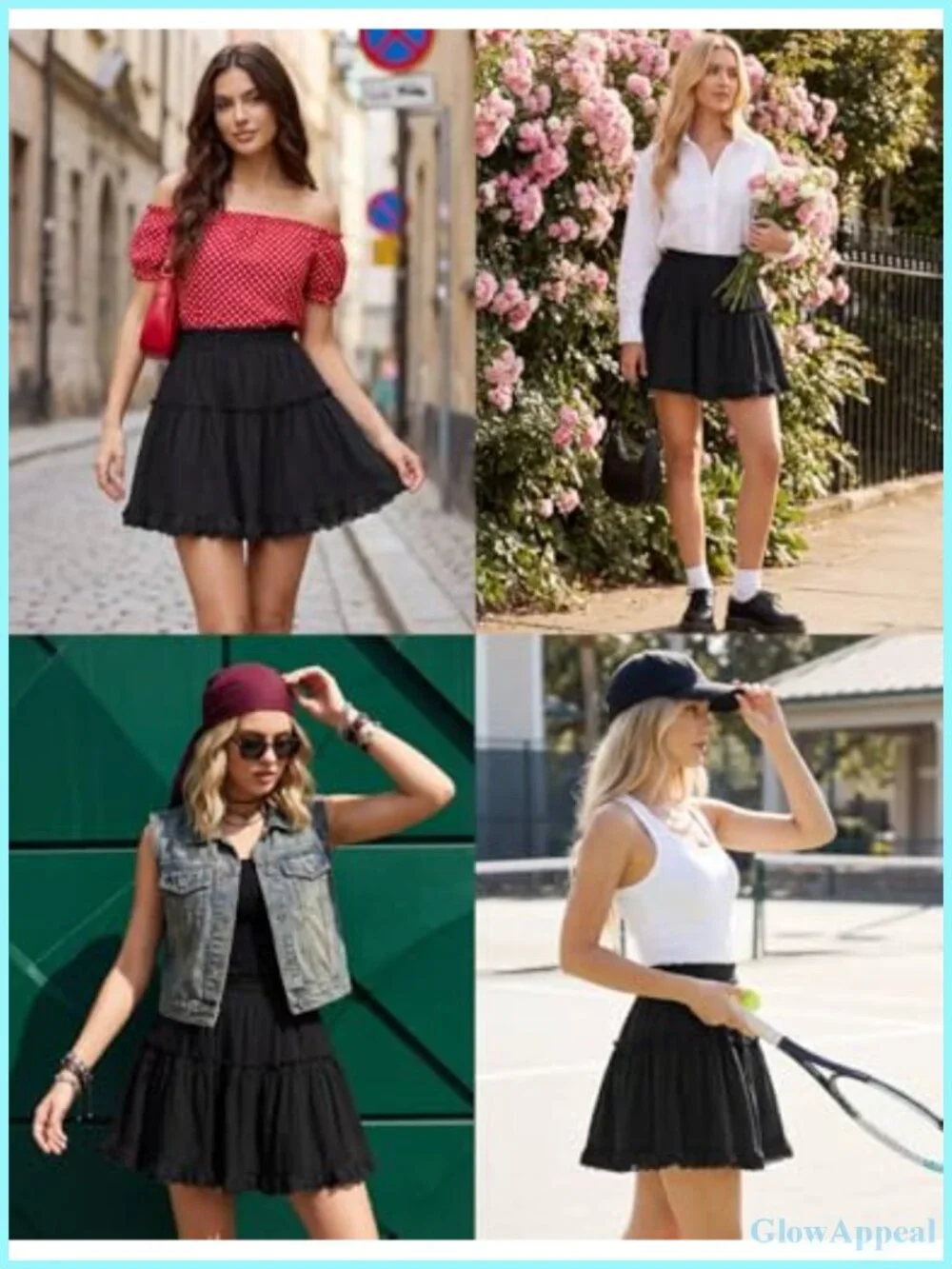 Women Cotton Mini Skort with Ruffle Trim and Lace Underlay, High Waist A-Line